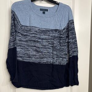 Karen Scott Light Blue and Navy Tri Tone Sweater